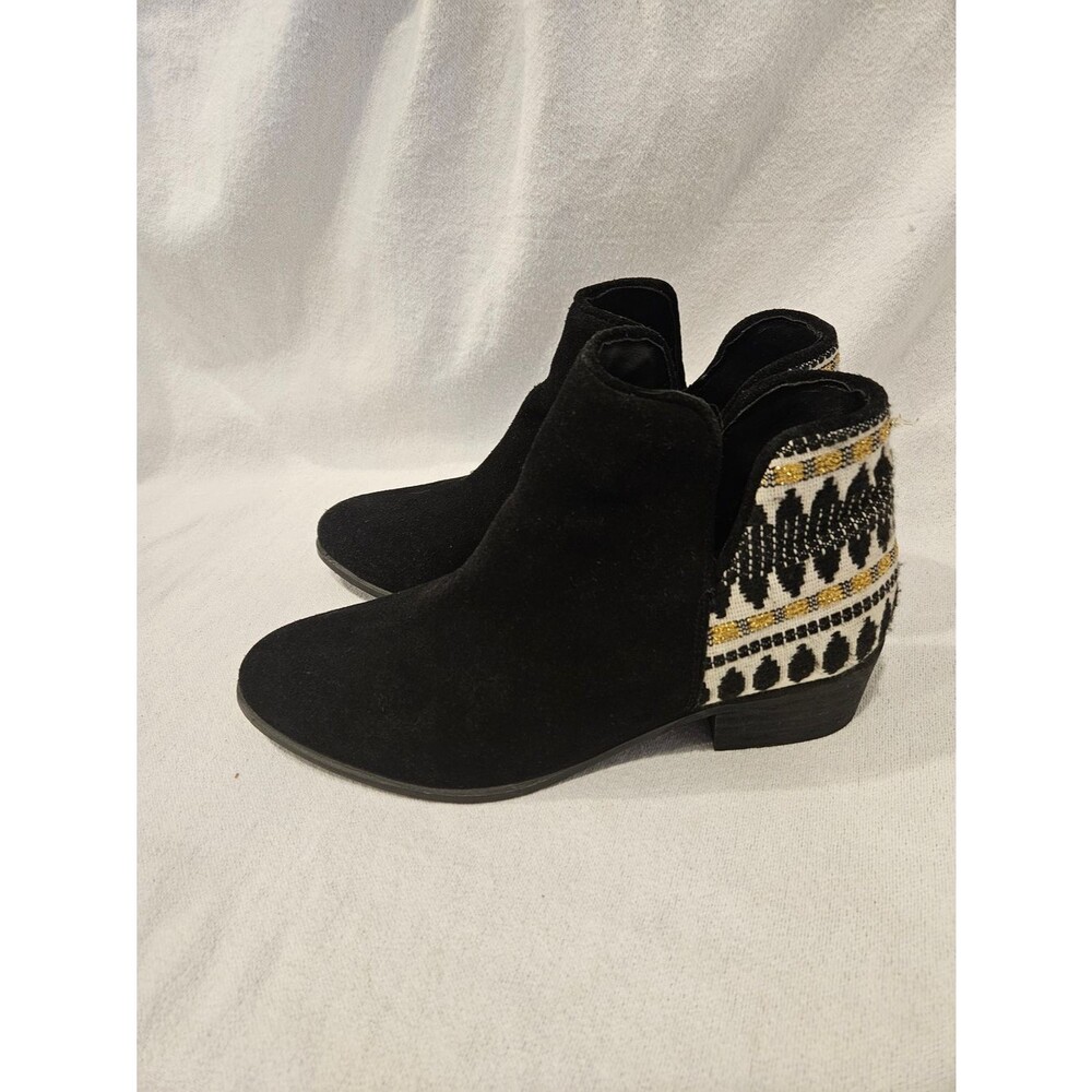 Steve Madden Black Suede Ankle Booties with Tribal Geometric Accent 9